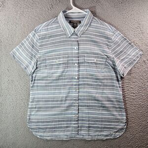 Tommy Bahama Beach Shirt Men Medium Button Short Sleeve Lightweight Blue Striped